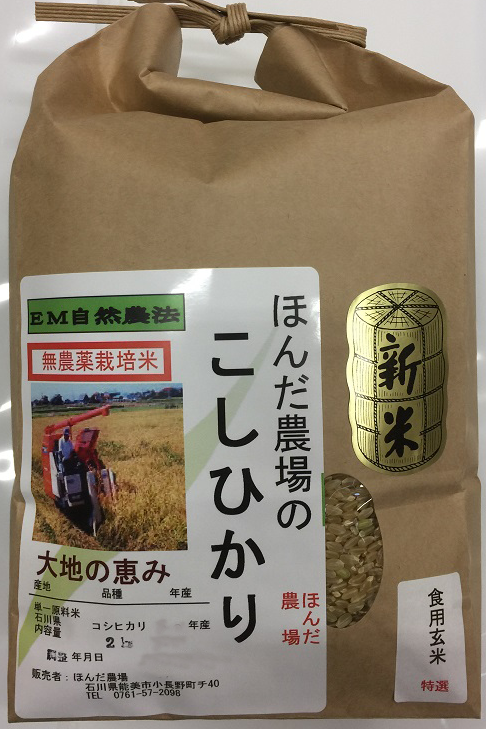 無農薬栽培米「大地の恵み」2ｋｇ食用玄米