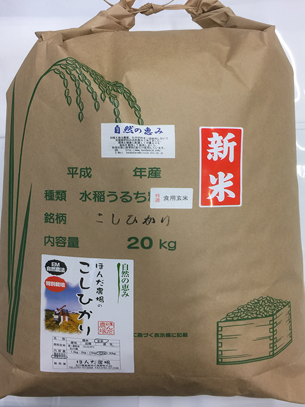 特別栽培米自然の恵みコシヒカリ20ｋｇ食用玄米